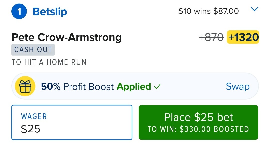 Profit boost example showing increased odds